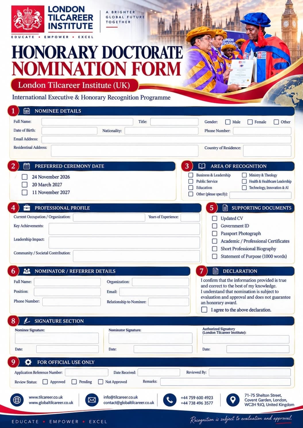 Honorary Doctorate printable nomination form